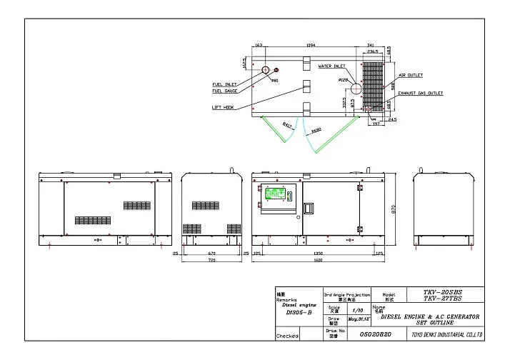 Дизельный генератор Toyo TKV-20SBS с АВР