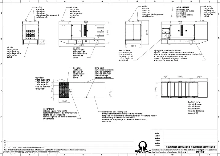 Дизельный генератор Pramac GSW 580 DO в кожухе с АВР